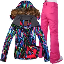 Gsou Snow/лыжи костюм Для женщин ветрозащитный Водонепроницаемый Лыжная куртка штаны супер теплый Лыжный спорт куртка для сноуборда брюки дышащий для занятий спортом на улице;