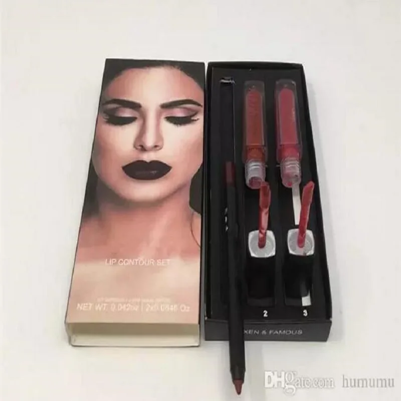 Красота контур для губ Набор Контур для губ Vixen/Trendsetter/Трофей Жена+ жидкая Матовая жидкая помада Duo& карандаш 3 цвета