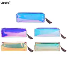 

VODOOL Laser Transparent Pencil Bag Case PVC Waterproof Pen Stationery Box Pouch Durable Large Capacity School Supplies 5 Color