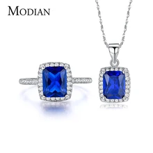 R& J 5 цветов Новая мода синий 5A Циркон 925 пробы серебряный комплект ювелирных изделий ожерелье/кулон/кольцо для женщин Свадебные обручальные наборы