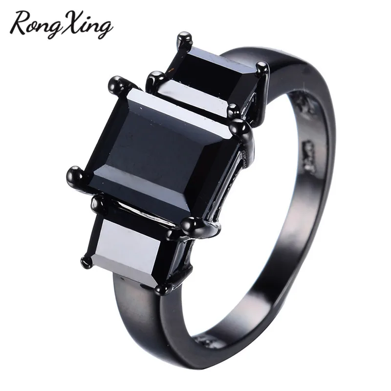 Rongxing старинный прямоугольник, черный циркон, кольца для женщин, украшения для коктейля, вечеринки, Черное золото, обручальное кольцо RB0052