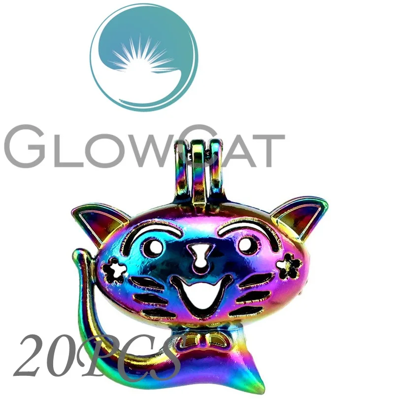 20x CC758 Rainbow Colors Cartoon Cat Stone Beads Cage Jewelry Making Essential Oil Diffuser Pearl Locket Pendant | Украшения и
