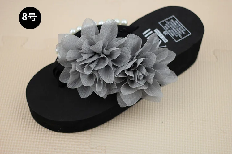 Chiffon Flowers Female Slippers Online Summer 2019 Beach Shoes Non-slip Flip Flops Wedge Platform62
