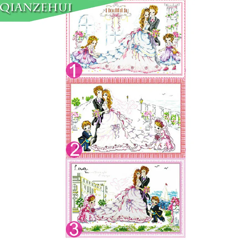 

QIANZEHUI,Needlework,DIY wedding day Cross stitch,Sets For Embroidery kits,Beautiful day Counted Cross-Stitching
