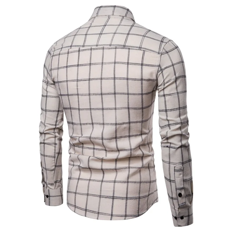 Drop Shipping Men Big Plaid Shirt Long Sleeve Shirts 2019 Fashion Casual Checkered Man Clothes Cotton Chemise Homme White