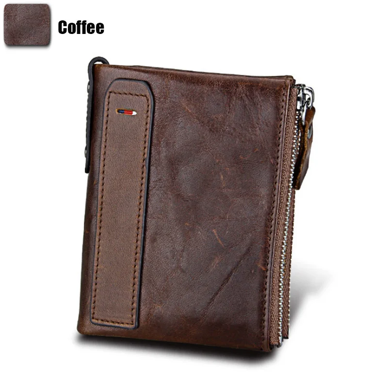 Genuine Crazy Horse Cowhide Leather Men Wallet Short Coin Purse Small Vintage Wallets Anti-RFID Pirate Brush Men Purse (48)