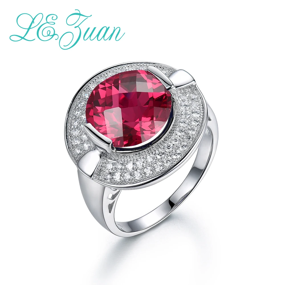 

I&zuan 925 Sterling Silver Rings 7.123ct Red Stone Checkerboard Cut Romentic Luxury Ring Fine Jewelry For Women