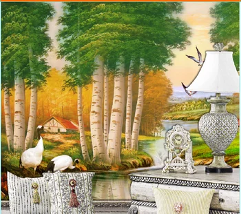 

Eco-friendly LG embossed tree wallpaper Tv sofa background wall paper murals fashion classic scenery oil painting
