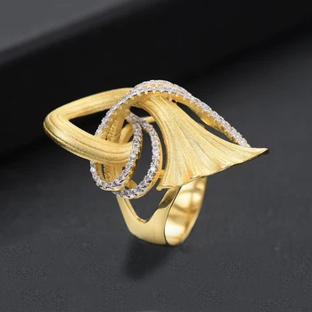 

SISCATHY Unique Design Trendy Ring Romantic Women Cubic Zirconia Party Jewelry Bridal Engagement Wedding Dubai Gold Finger Rings
