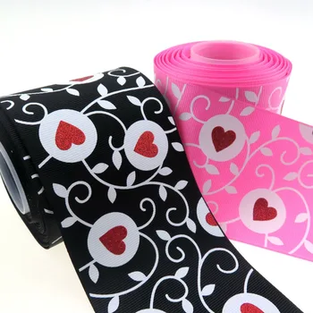 

valentine's day designs 3" BOCA red glitter heart and floral printed grosgrain ribbon , DIY handmade material 100yards