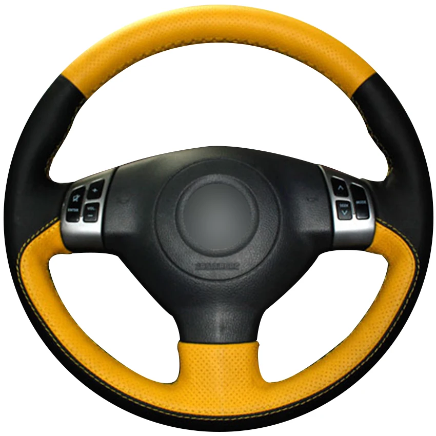 

Black Yellow Leather DIY Car Steering Wheel Cover for Suzuki Swift (Multifunction button version)