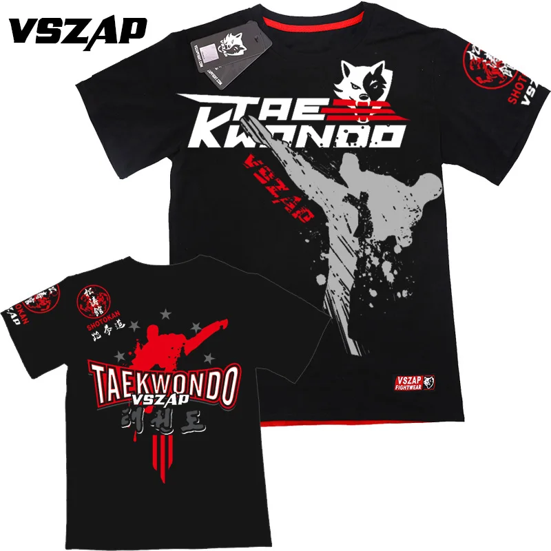 VSZAP тхэквондо мужская футболка для фитнеса TKD Спортивная тренировочная Боевая с коротким рукавом MMA соревнование UFC Боевая Производительность Костюм - Цвет: Black