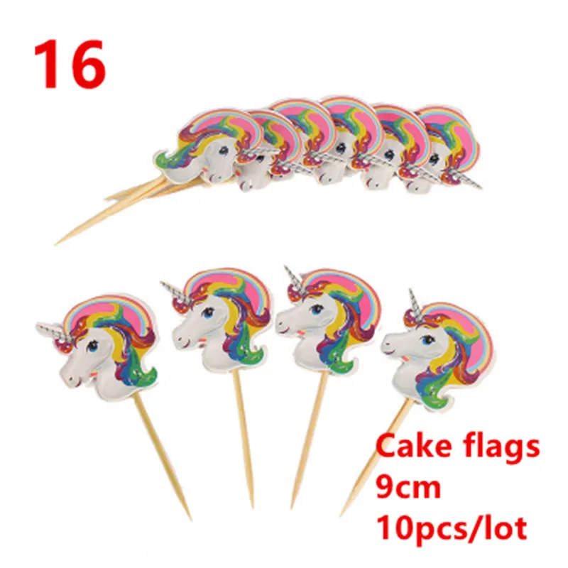 cake flags 10pcs Вечерние принадлежности ЕДИНОРОГ розовый Радужный баннер Единорог тарелка салфетка обертка для кексов Беби Шауэр детский Декор для вечеринки в честь Дня рождения поставки - Цвет: cake flags 10pcs