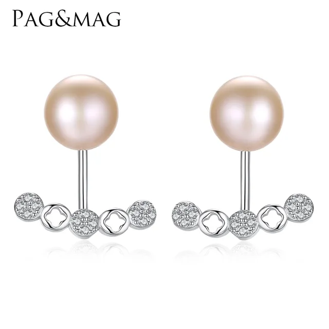 Pag Mag High Quality Real Freshwater Pearl Stud Earrings Jewelry Pag Mag High Quality Real Freshwater Pearl Stud Earrings Jewelry Double Wear 925 Sterling Silver Fine
