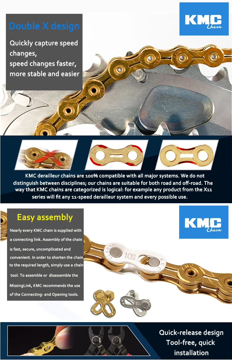 Discount NEW KMC Bike Chain X8 X9 X10 X11 X12 Bicycle Chain 11Speed Road MTB Crankset Shimano/SRAM 8 9 10 11 12s Derailleur 116L 3