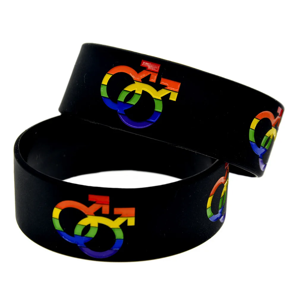 

OBH 25PCS One Inch Wide Gay Pride with Male Symbol Silicone Rubber Wristband
