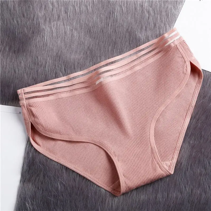Women Vertical Striped Cotton Panties Elastic Crotch Lingerie Female Mid Waist Breathable Briefs Intimates Underwear | Женская одежда