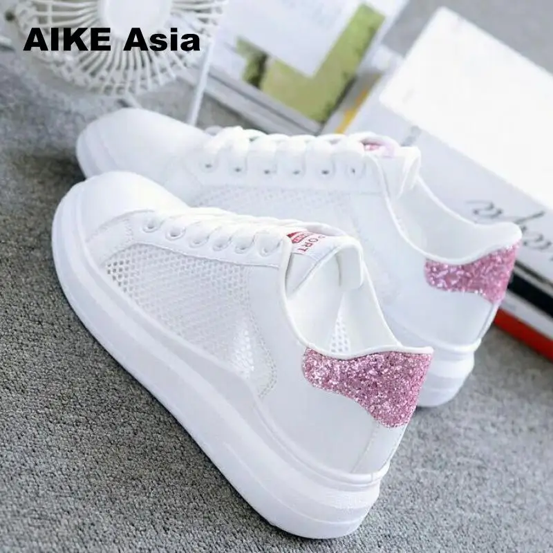

Women Shoes 2019 Fashion Summer Casual Ladies Cutouts Lace Canvas Hollow Breathable Platform Flat Woman Sneakers Increase #1558