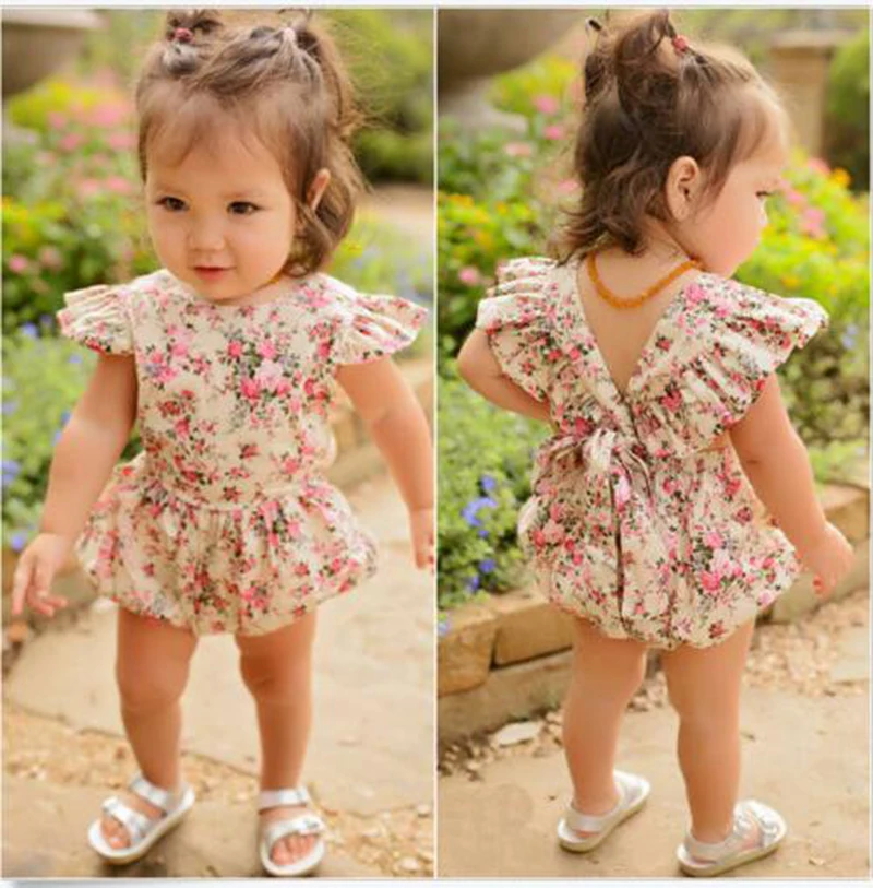 

New Kid Baby Girl Clothes Floral Bodysuit One Piece Ruffle White Tutu Princess Party Sunsuit Outfit 0-24M Hot Sale