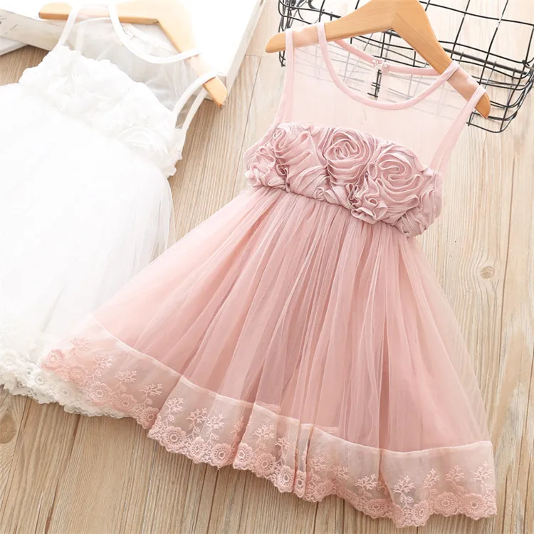 Fanfiluca Baby Girl Clothes Sleeveless Summer Mesh Kids Dresses For Girls Pink Princess Dress Baby Girls Lace Tutu Dress Fashion3