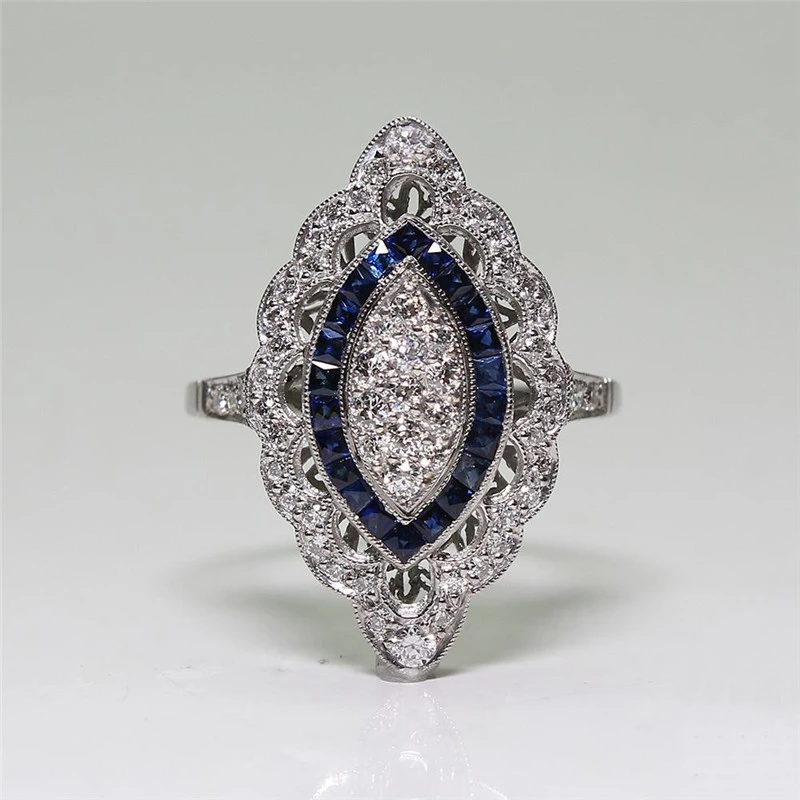 Роскошные белые кольца с камнями для женщин свадебный подарок темно-синее Серебряное кольцо Модные ювелирные изделия Bague Femme девушка Anillos Mujer Z5T572