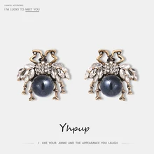 Yhpup модные шикарные винтажные Стразы штифт с насекомым серьги кристалл Роскошные цинковые серьги для женщин вечерние ювелирные изделия рождественские подарки