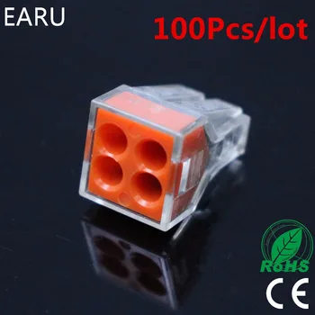 

100Pcs/lot PCT-104 PCT104 773-104 Push wire wiring connector For Junction box 4 pin conductor terminal block wire connector