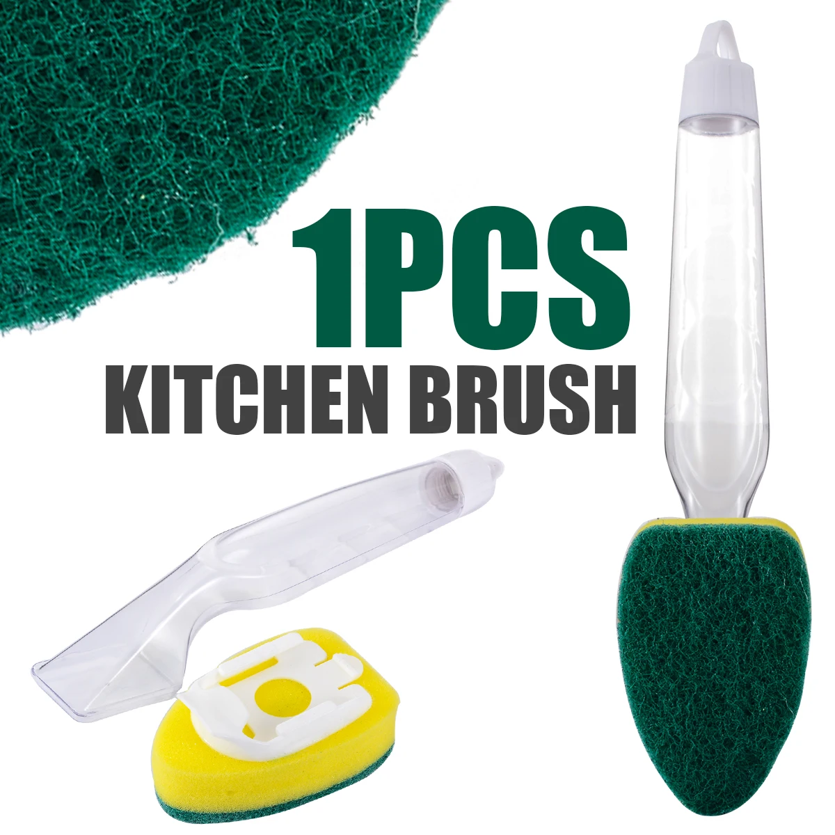 1pc Dish Washing Tool Soap Dispenser Handle Cleaning Sponge Brush Cleaning Detergent Sticks Magic Stick Kitchen Clean Tools