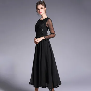 

2018Spring ladies beautiful long dress big bottom sequin elegant cultivating party dress longos vestido de festa plus size S-5XL