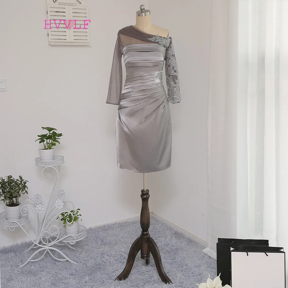 

Plus Size Gray 2019 Mother Of The Bride Dresses Sheath Long Sleeves Lace Wedding Party Dress Mother Dresses For Wedding