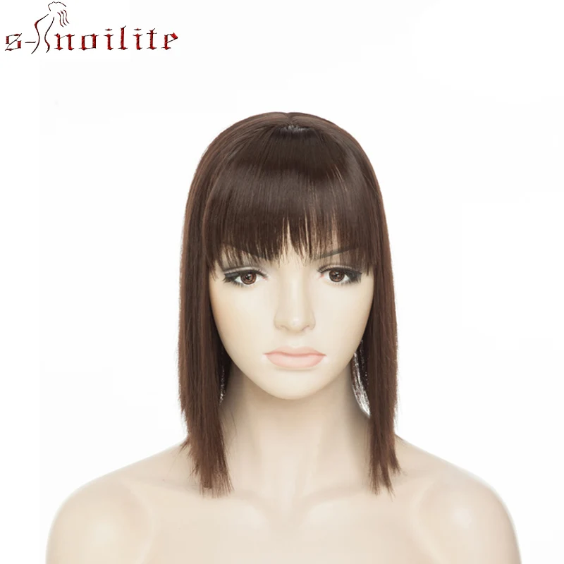 

SNOILITE 11" Synthetic Toupee Hairpiece Clip In One Piece Straight Topper Hair With Bangs Clip In Hair Extensions For Women