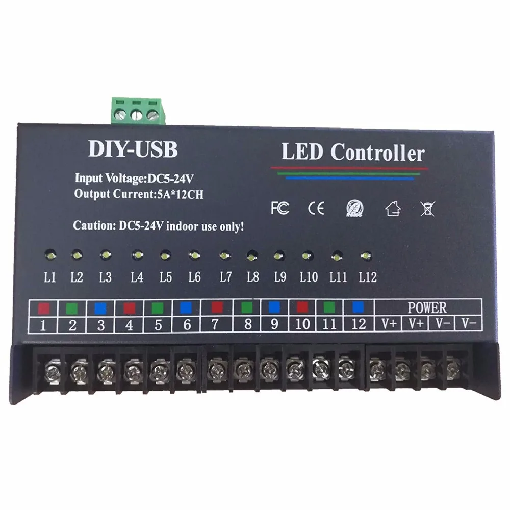 

12 Channel DMX Decoder DMX512 Controller USB Dimmer Driver DC 5V 24V for LED Strip Light, Modules ST198