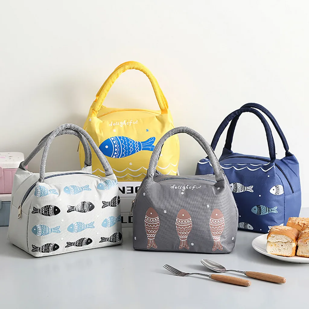 

Home Lovely Lunch Bag Thermal Insulated Lunch Box Cute Fish Printing Tote Cooler Bag Bento Pouch Lunch Container Food Storage