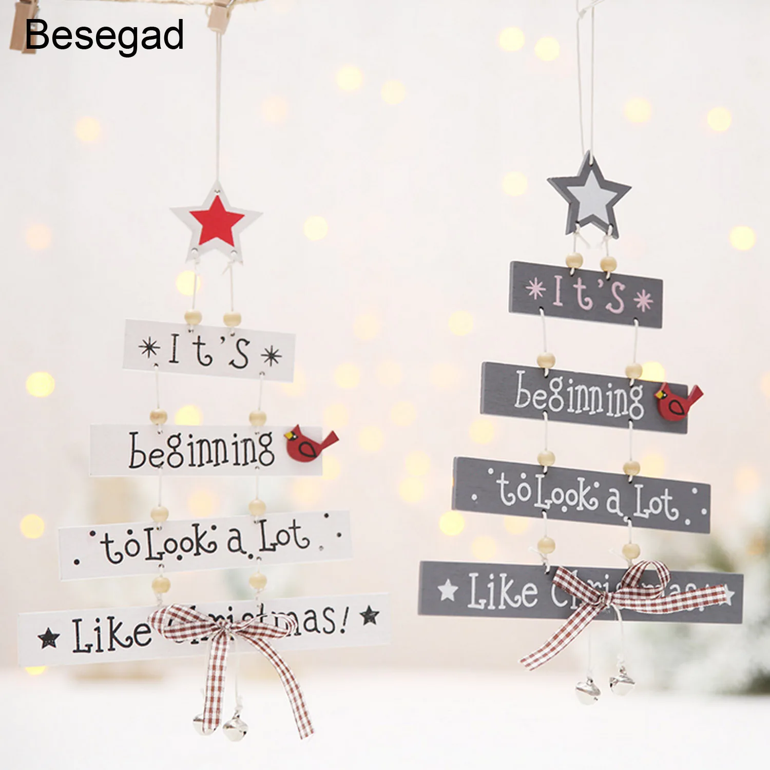 

Behogar Christmas Wooden Letter Pendants Hanging Ornament Decoration for Home Shop Supermarket Mall Party Wall Window Tree