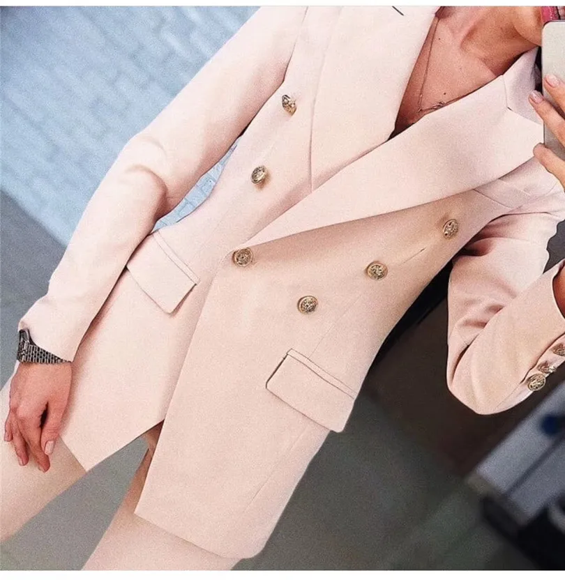 

2018 Business Women Pencil Pant Suits 2 Piece Sets Black Solid Blazer + Pencil Pant Office Lady Notched Jacket Female Outfits