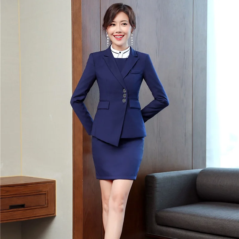 Uniform Designs Professional Business Blazers Suits With 4 Piece Jackets and Skirt and Waistcoat & Vest Coat and Blouses Sets