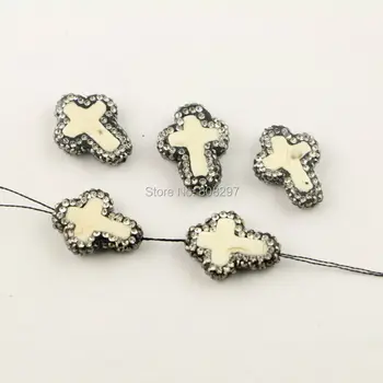 

20Pcs White Cross Connector Beads With Crystal Rhinestone Paved Gem stone Bead Jewelry Making