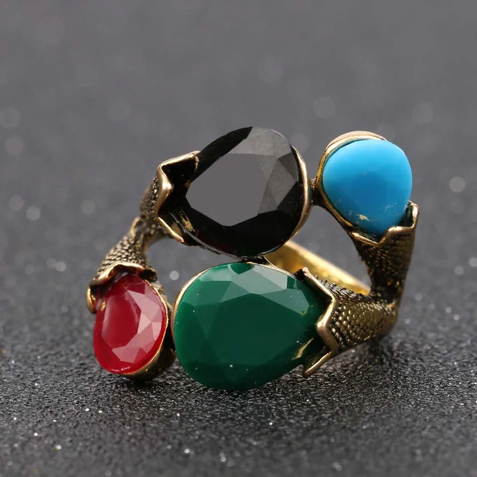 Free Shipping Bohemian Flower Bud Wedding Rings For Women Vintage Resin Antique Gold Ring Party Accessories Fashion Jewelry 2018