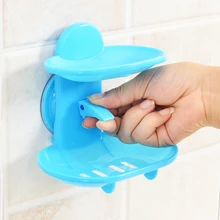 Мода Лидер продаж ванная комната двухслойные Сильный Sucker Soapbox мыльница с водоотводом держатель мыло блюдо 4 цвета белый синий розовый зеленый