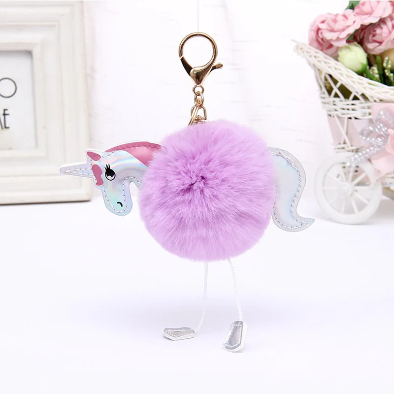 

Amawill Cute Unicorn Keychain Pendant Faux Fur Ball Keyring for Women Girl Bag Accessories Birthday Wedding Gifts and Favors 65D