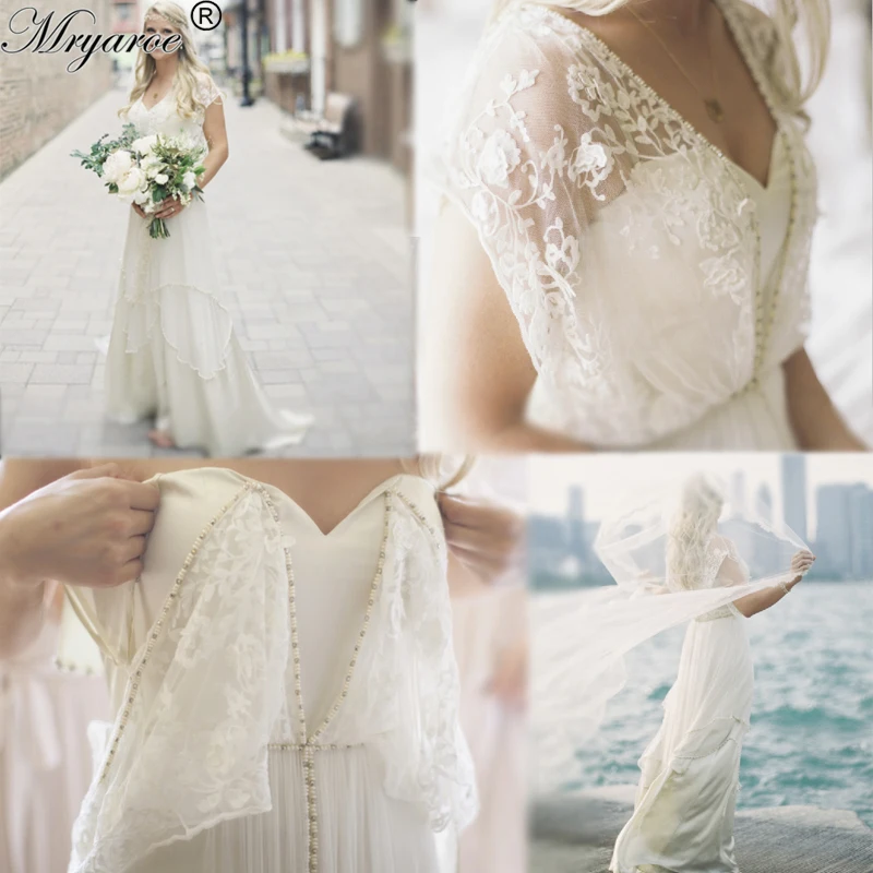13718 11 De Réductionmryarce Style Unique Bohème Chic Robes De Mariée Vintage Dentelle Perles Fluide Plage Robe De Mariée Boho Robes De Mariée In
