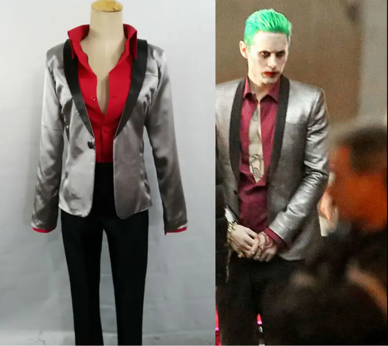 Men Suicide Squad Joker Costume Cosplay Suit Silver Coat Psychos Killers Jacket Newin Movie