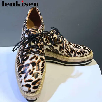 

2019 Sexy popular leopard pattern lace up wedges med heels platform straw decoration pumps genuine leather casual wear shoe L2fy