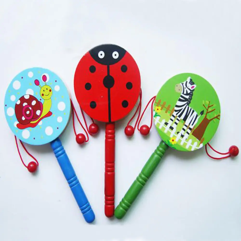 1PCS Baby Kids Musical Educational Toy Animal Hand Wooden Rattle Funny
