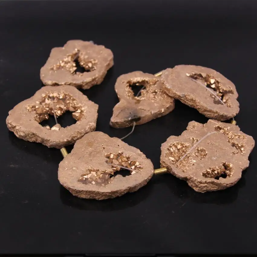 

Approx6PCS Strands Large Size Rose Gold Crystal Drusy Druzy Agates Quartz Geode Slab Slice Nugget Loose Beads Pendant Jewelry