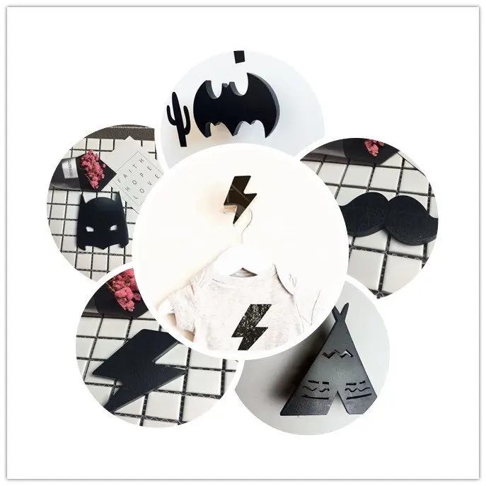 

INS New black Tent Batman Tree Cross wooden Hooks Children's Room Wall Deco Baby & Kids Coat Hangers cute wooden craft