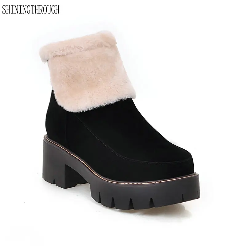 

2018 New Ladies Platform high heel single shoes vintage women motorcycle boots winter snow boots woman ankle boots