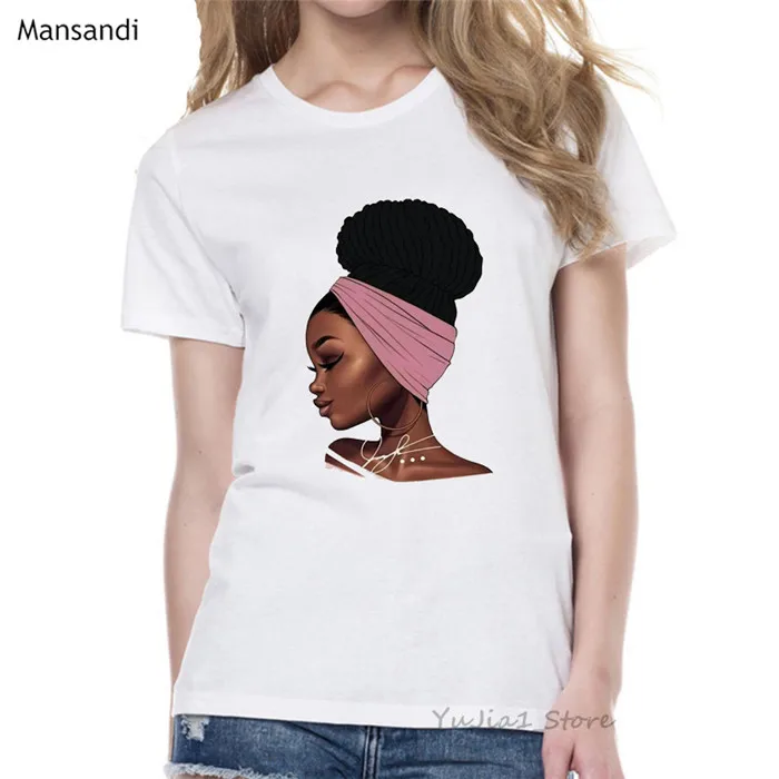 Melanin Poppin футболка vogue Футболка женская черная африканская кудрявая волосы девушка футболка с принтом femme harajuku одежда женская футболка Топы - Цвет: Y42478