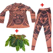 Полный набор Моана костюм в стиле Мауи с футболкой брюки листья пояс Хэллоуин вечерние для мужчин Необычные Vaiana Мауи наряд костюм косплей для взрослых