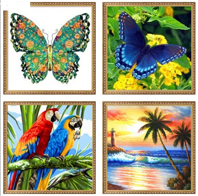 5D Diamond Painting Cross Stitch Butterfly Beach Scenery Parrot embroidery decorative Craft 25*25cm For Promotion | Дом и сад